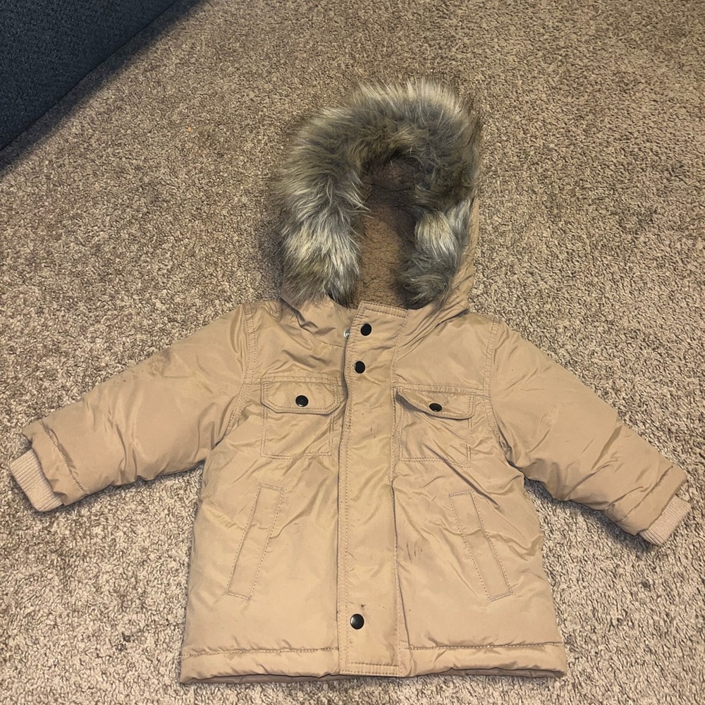 Old Navy Tan Hooded Jacket with Faux Fur